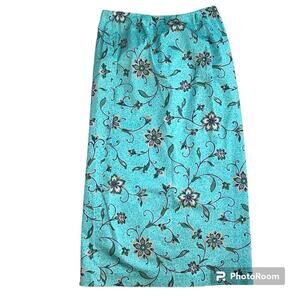 Talbots Stretch Cotton Maxi Wrap Skirt Turquoise Tropical Floral Size 12 NWOT